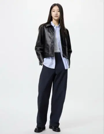 UNIQLO 저지 배럴 레그 팬츠/긴 길이 네이비 M 사이즈