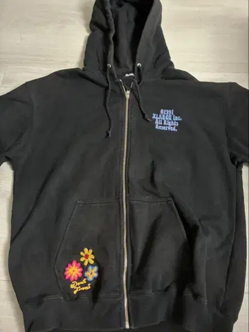 XLARGE 블랙 후드티 플라워 자수 L