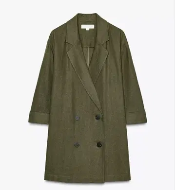 ZARA 더블 브레스트 린넨 블렌드 블레이저 카키 M 사이즈