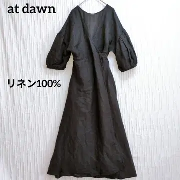 at dawn 린넨 랩 원피스 카슈쿨 리조트 블랙 백리본