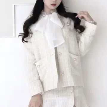 [ TITTY&CO. ] 새상품 노카라 트위드 자켓 코트 화이트