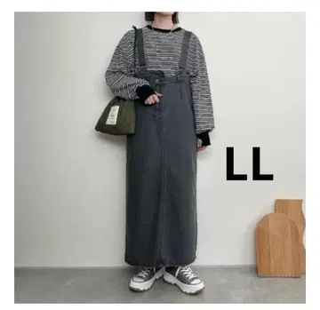 시마무라 rumi 데님 오버롤 스커트 블랙 LL
