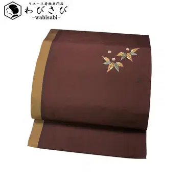 나고야 오비 댓잎 꽃무늬 블랙 홍매화색 O-5493