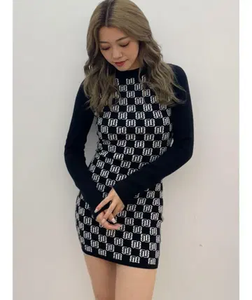 GYDA GYGY 자카드 타이트 니트 원피스 블랙