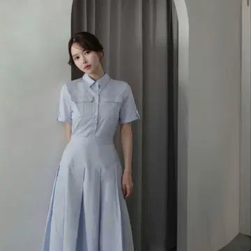 etereve 스카이블루 셔츠 원피스