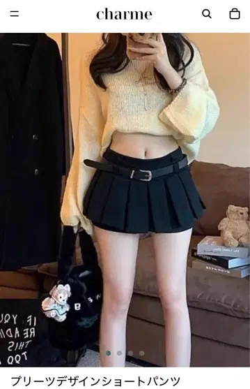 [ charme ] 플리츠 디자인 숏팬츠 블랙 M