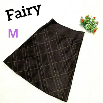 Fairy 브라운 체크 무늬 플레어 스커트 M