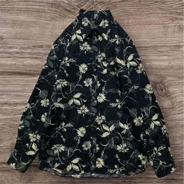 남성용 agate 플라워 프린트 긴팔 셔츠 블랙 구제 의류