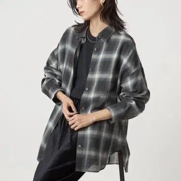택 포함 미사용 그린 라벨 릴랙싱 시어 체크 셔츠 블라우스