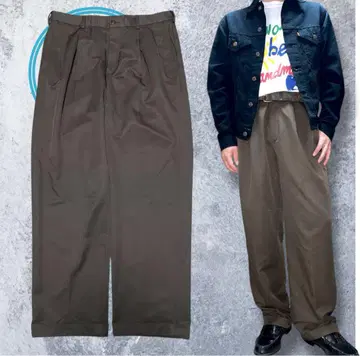 VAN HEUSEN 폴리 슬랙스 투 턱 브라운 80s 90s 구제 의류