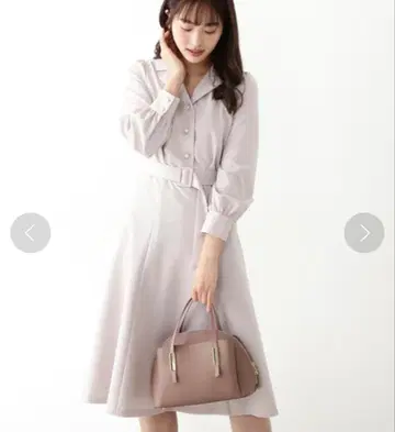 펄 오픈 카라 셔츠 원피스