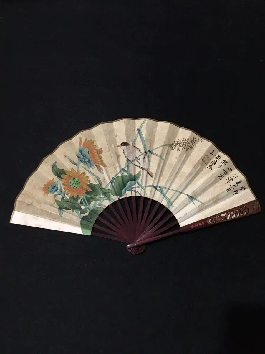 [Antique] Chinese famous painter Jeon Se-gwang's Hwajodo handmade colored fan painting