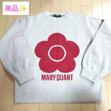 MARY QUANT 미니 마우스 콜라보 니트 스웨터 긴팔 베이지 빨간색