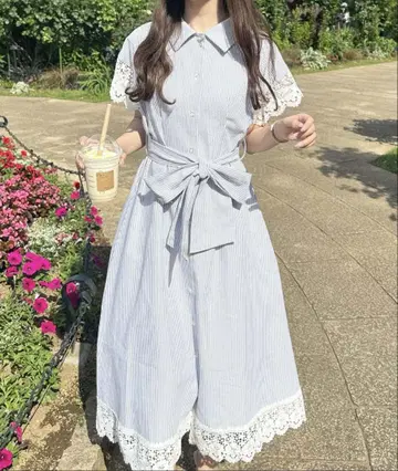 레이스 디자인 셔츠 원피스