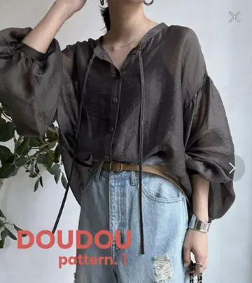 DOUDOU 전후 2WAY 시어 블라우스 차콜 그레이