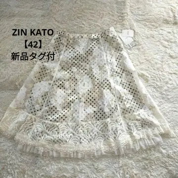ZIN KATO 택 포함 새상품 실크 도트 꽃무늬 시어 플레어 스커트