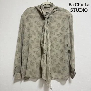Ba Chu La STUDIO 실크 100% 꽃무늬 보타이 블라우스 L