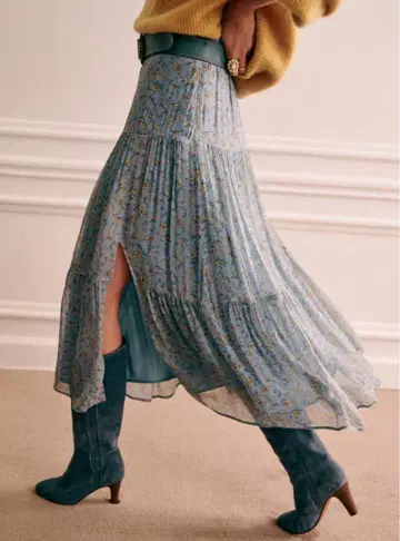 SEZANE 프랑스 Tammie Skirt 플라워 프린트 플레어 스커트
