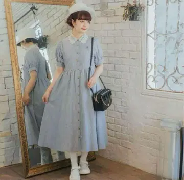 시마무라 아오키 미사코 스트라이프 원피스 3L 블루
