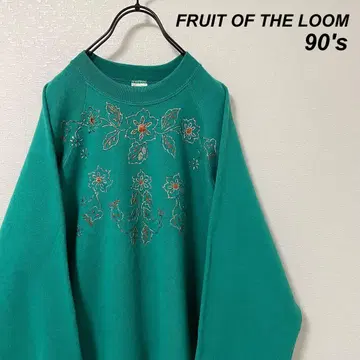 [ USA ] 90s 빈티지 꽃 맨투맨 터콰이즈 라메 레어