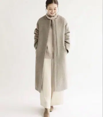 새상품급 IENA 램스울 노카라 롱 코트 36