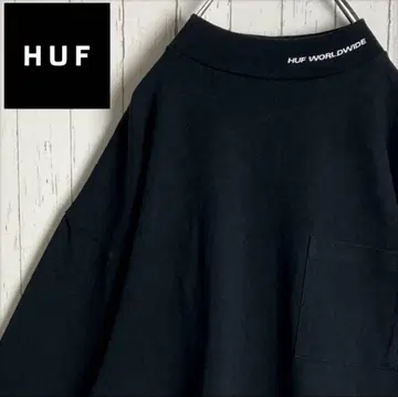 HUF 하프 원포인트 자수 로고 모크넥 블랙 인기 컬러