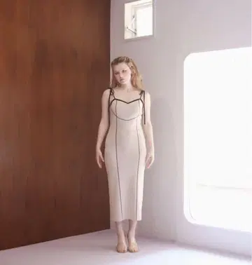 andmary Heart stitch long dress beige