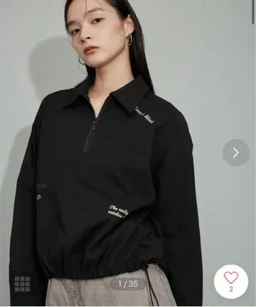 ADAM ET ROPE' 믹스 로고 자수 하프 지퍼 롱 T