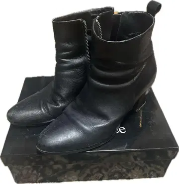 블랙 가죽 부츠 약 7cm 힐