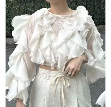 SNIDEL 볼륨 프릴 블라우스 긴팔 블라우스