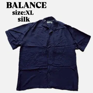 [ 90s ] BALANCE 실크 셔츠 (XL) 반팔 셔츠 네이비