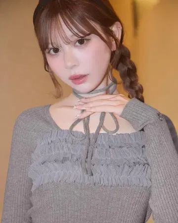 미셸 마카롱 튤 프릴 니트탑