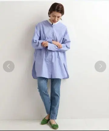 IENA 스트라이프 밴드 카라 셔츠