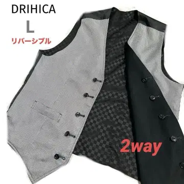 새상품급 DRIHICA 리버서블 베스트 L 포멀 블랙 격자 체크 수트
