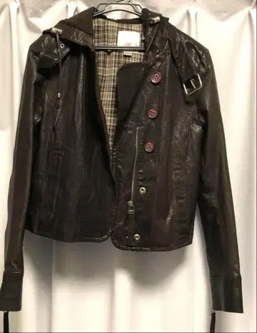 1ST avenue 가죽 자켓 짙은 갈색 L Y2K 한국 후드 부착