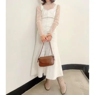 dazzlin 하트넥 스티치 레이어드 원피스 화이트