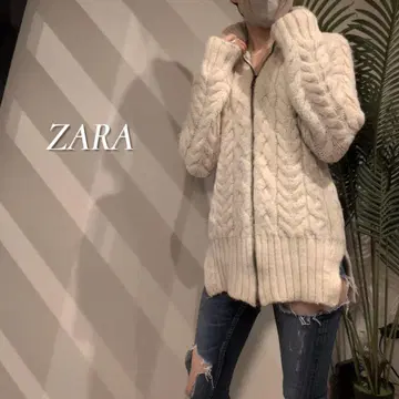 ZARA 집업 하이넥 디자인 케이블 니트