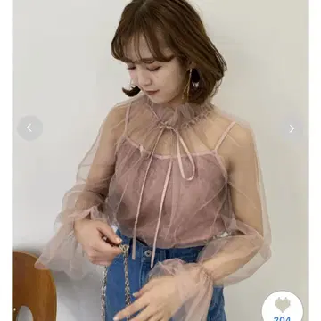 릴리 브라운 튤 개더 레이스 상의 핑크