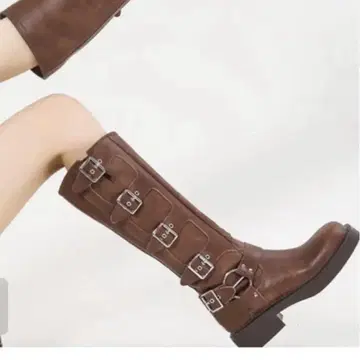 버클 크림슨 롱 부츠 브라운 24cm
