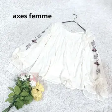 엑시즈팜 [ M ] 상의 긴팔 장미 자수 쉬폰 블라우스