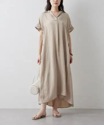 새상품급! 드로잉 넘버즈 피그먼트 큐프라 셔츠 원피스 베이지