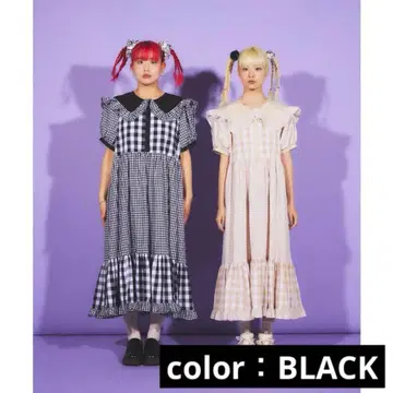 PUNYUS 깅엄 체크 프릴 롱 원피스