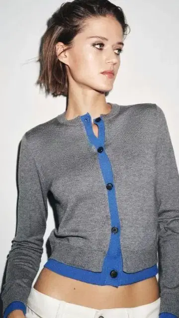 [ ZARA ] 콤비 니트 가디건 그레이/블루 ( 택 포함 새상품 )