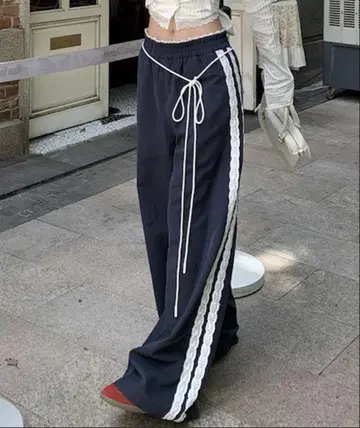 네이비 사이드 레이스 조거 팬츠