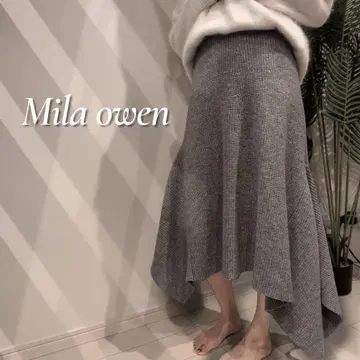 Mila owen 비대칭 플레어 머메이드 니트 리브 스커트 맥시 길이