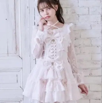 프론트 티어드 쉬폰 원피스 핑크