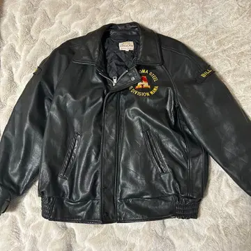 Brush Fire 블랙 레더 봄버 자켓