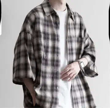 체크 무늬 반팔 셔츠 코튼 혼방