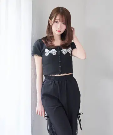 완판템 로제 뮤즈 lace ribbon embro cut tops