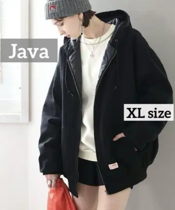 Java 퀼팅 코튼 후드 부착 오버 사이즈 블루종 블랙